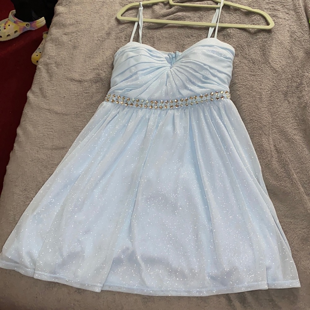 Sparkly light blue prom dress